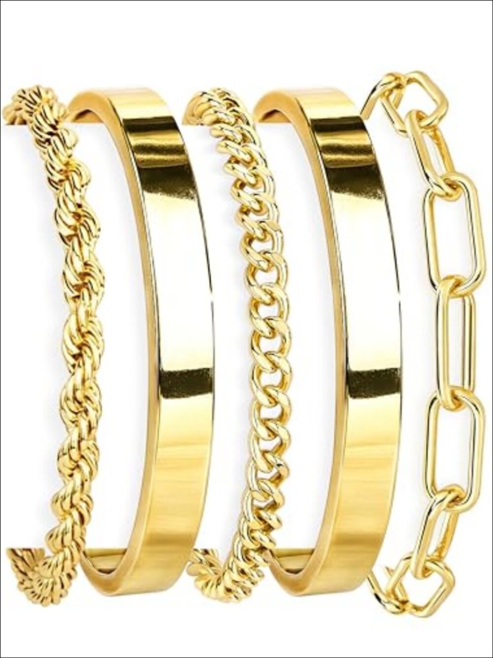14K Gold Plated Sterling Silver Cuff Bracelet Set Stackable Bangles for Women